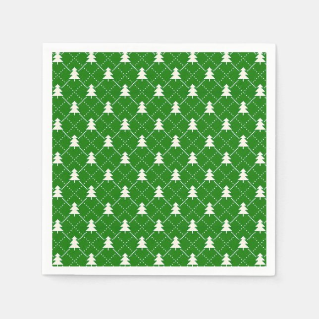 Festive Green Christmas Tree Pattern Napkins (Front)