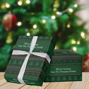 Festive Green Christmas Tree Pattern Personalized Wrapping Paper