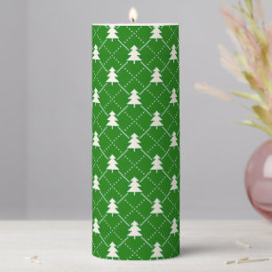 Festive Green Christmas Tree Pattern Pillar Candle
