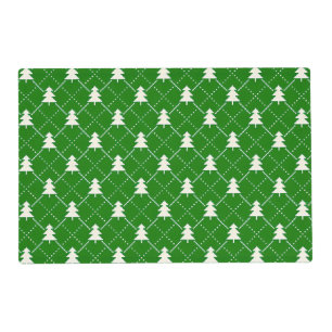 Festive Green Christmas Tree Pattern Placemat