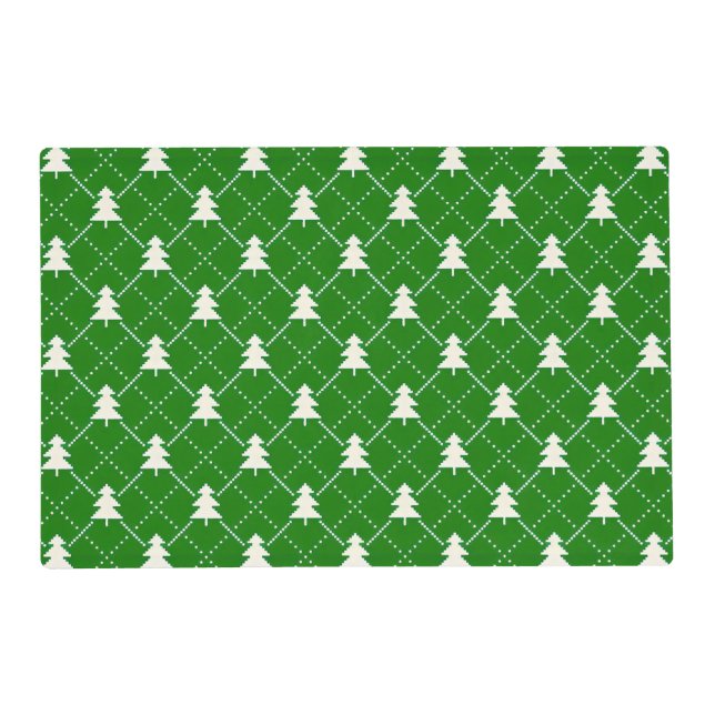 Festive Green Christmas Tree Pattern Placemat (Front)