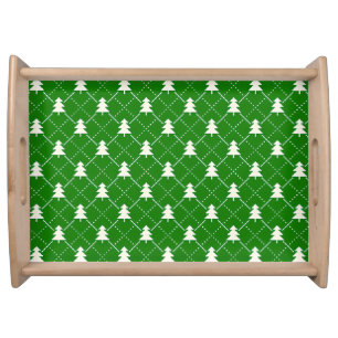 Festive Green Christmas Tree Pattern Serving Tray