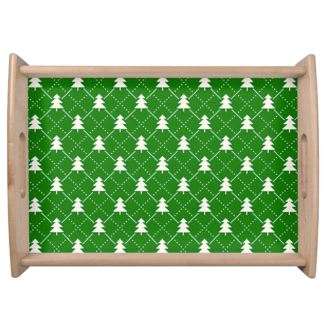 Festive Green Christmas Tree Pattern Serving Tray (Front)