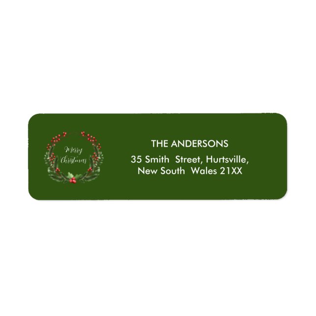 Festive Green Christmas Wreath Personalized Label (Front)
