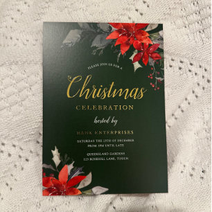 Festive Green Corporate Christmas Party Gold Foil Invitation