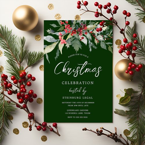 Festive Green Corporate Office Christmas Party  Invitation