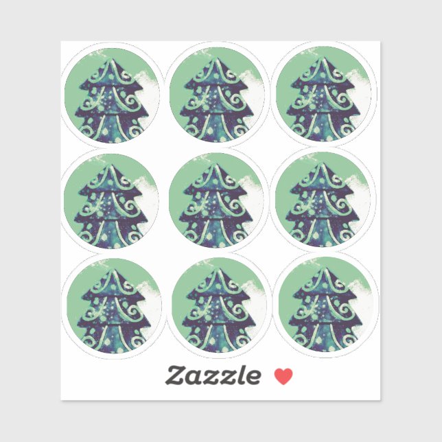 Festive Green Decorated Christmas Tree Christmas Sticker (Sheet)