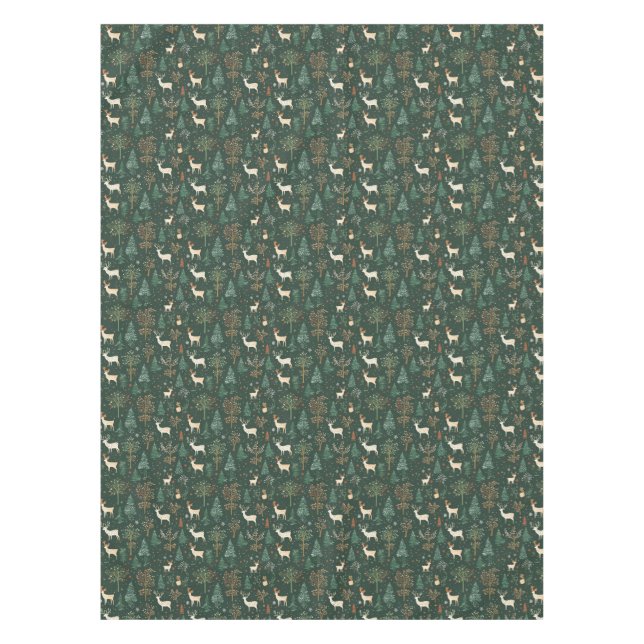 Festive Green Deer Woodland Pattern Tablecloth (Front)