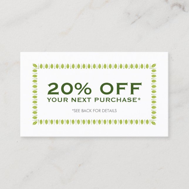 Festive Green Discount Coupon Card (Front)