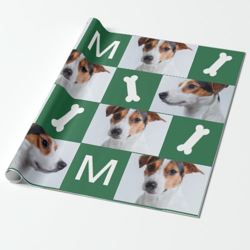 Festive Green Dog Bones Photo Collage Christmas Wrapping Paper