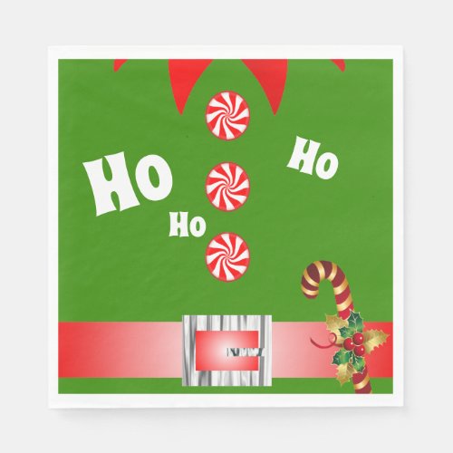 festive green elf suit Ho Ho Ho christmas party Napkins