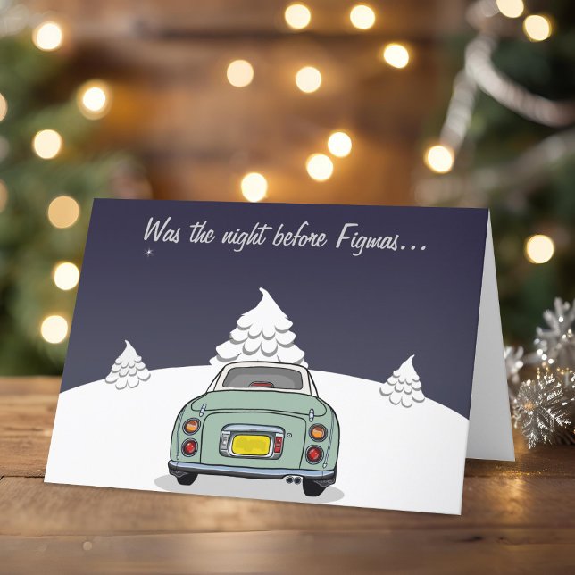 Festive Green Figaro Car Christmas Card (Happy Fig-mas! A fun figgy themed christmas card to send to your car! (or your figgy loving friends))