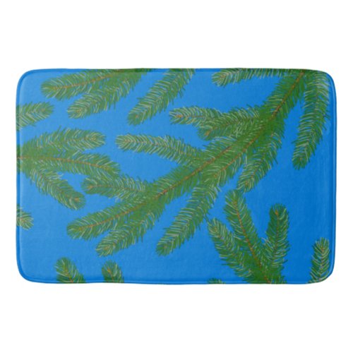 Festive Green fir tree branches and twigs Blue  Bath Mat