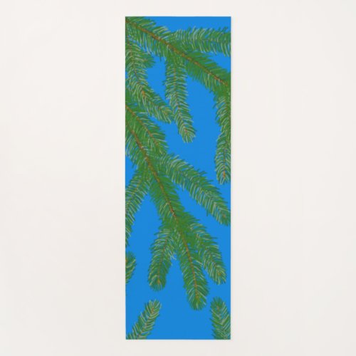 Festive Green fir tree branches and twigs Blue   Yoga Mat