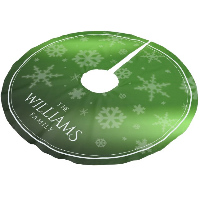 Festive Green Foil Snowflakes Brushed Polyester Tree Skirt (Angled)