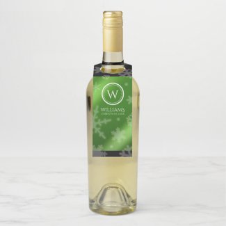 Festive Green Foil Snowflakes Monogram Name Bottle
