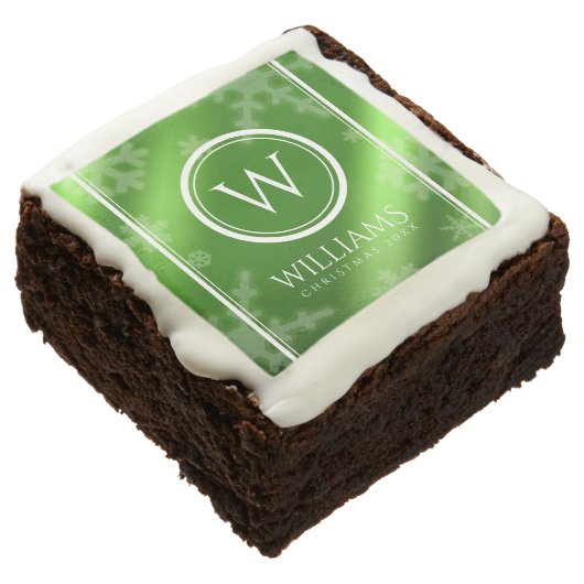 Festive Green Foil Snowflakes Monogram Name Brownie (Angled)