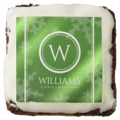 Festive Green Foil Snowflakes Monogram Name Brownie (Front)