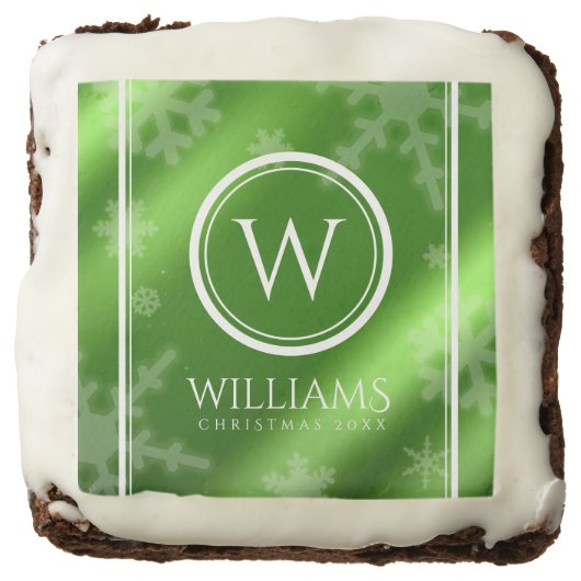 Festive Green Foil Snowflakes Monogram Name Brownie (Front)
