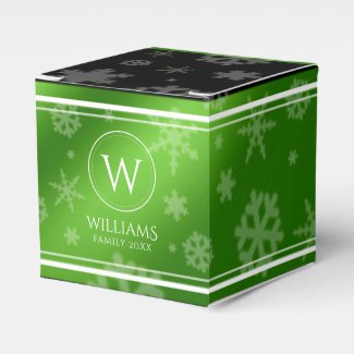 Festive Green Foil Snowflakes Monogram Name