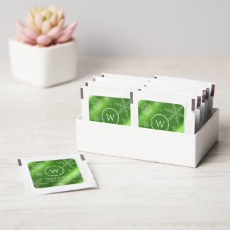 Festive Green Foil Snowflakes Monogram Name