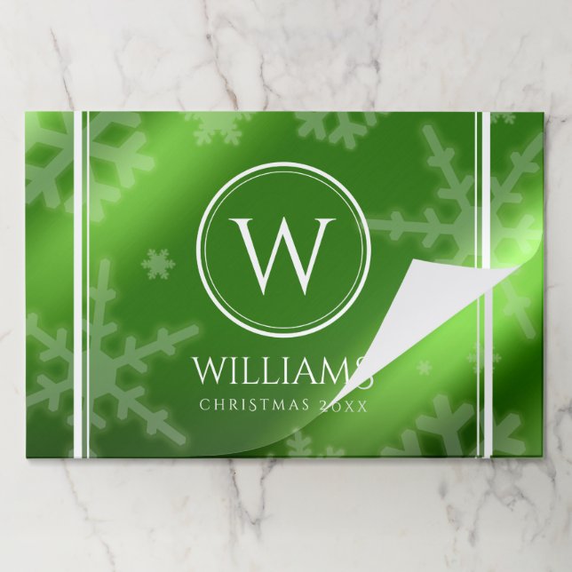 Festive Green Foil Snowflakes Monogram Paper Pad (Folded)