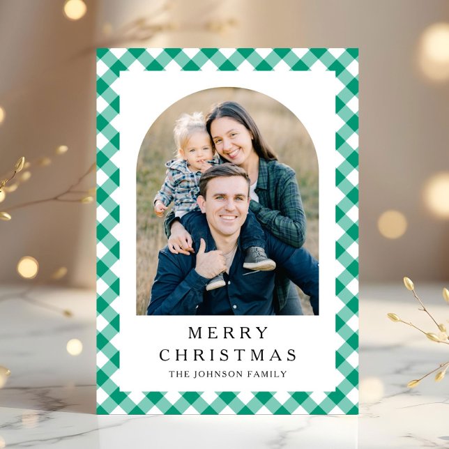 Festive Green Gingham Photo Christmas Holiday Card (Festive Green Gingham Photo Christmas Holiday Card)