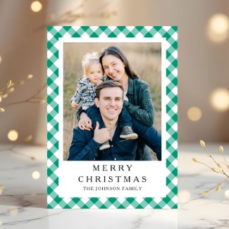Festive Green Gingham Photo Christmas