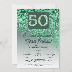 Festive Green Glitter 50th Birthday Invitation