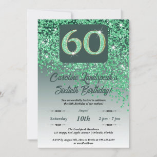 Festive Green Glitter 60th Birthday Invitation