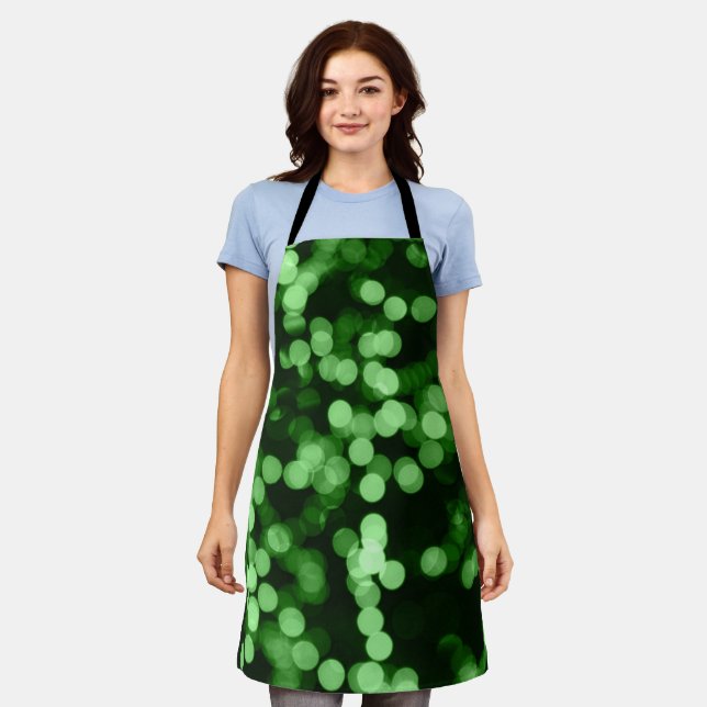Festive Green Glowing Lights Christmas Apron (Worn)