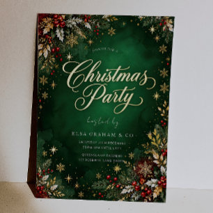 Festive Green Gold Foil Christmas Party Invitation