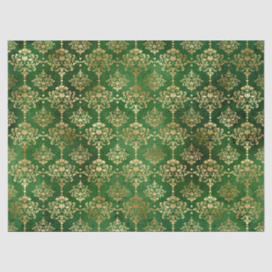 Festive Green & Gold Foil Winter Christmas Damask Tissue Paper