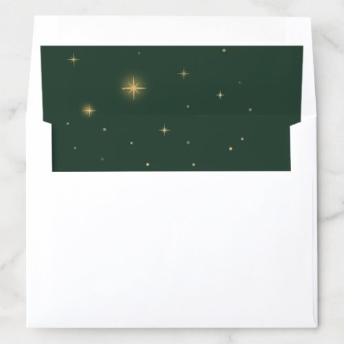 Festive Green  Gold Starry Lights Christmas Envelope Liner