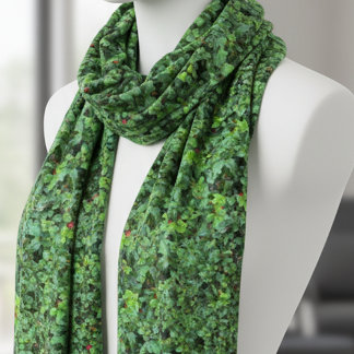 Festive Green Holly and Red Berry All-over Scarf