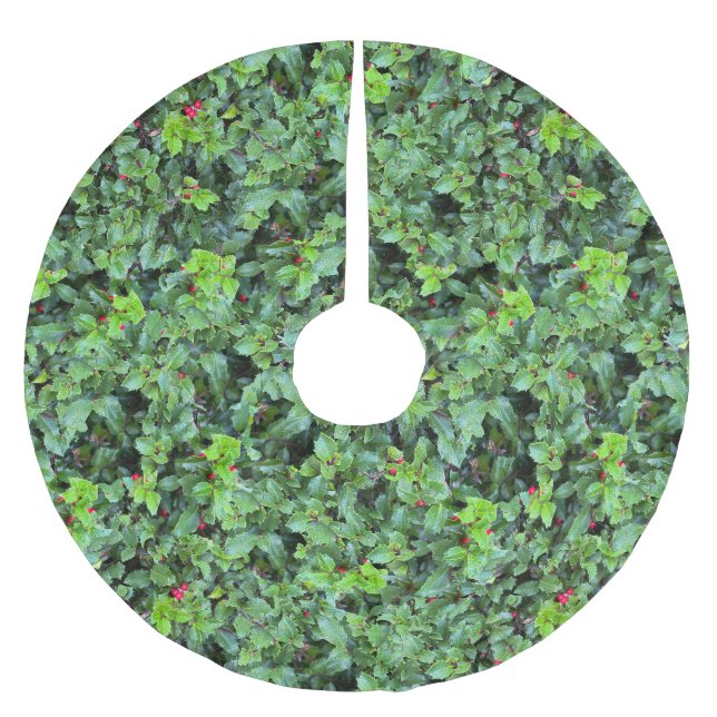 Festive Green Holly Berry Christmas Brushed Polyester Tree Skirt (Front)