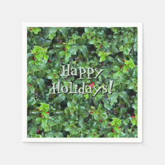 Festive Green Holly Berry Christmas Napkins