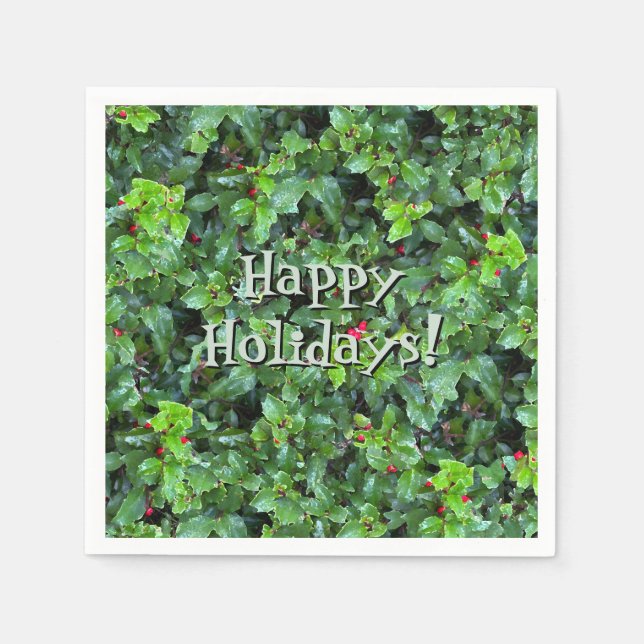 Festive Green Holly Berry Christmas  Napkins (Front)