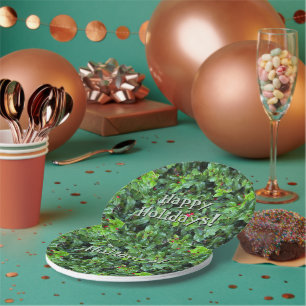 Festive Green Holly Berry Christmas Paper Plates