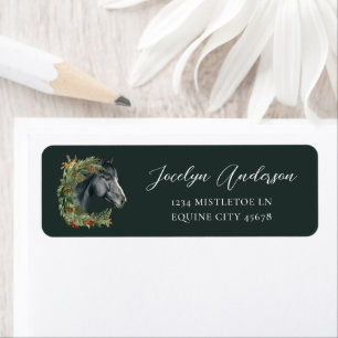 Festive Green Horse Christmas Wreath Address Label