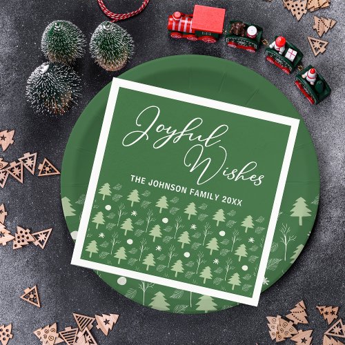 Festive Green Joyful Wishes Christmas Tree Party Napkins