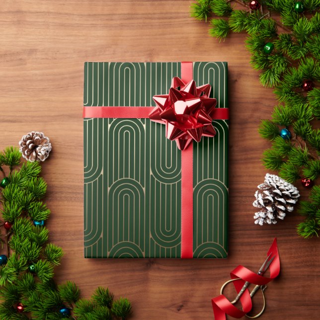 Festive Green Modern Art Deco Gold Pattern 102 Wrapping Paper (Holiday Gift)