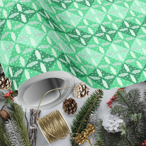 Festive Green Monochrome Geometric and Terrazzo Wrapping Paper