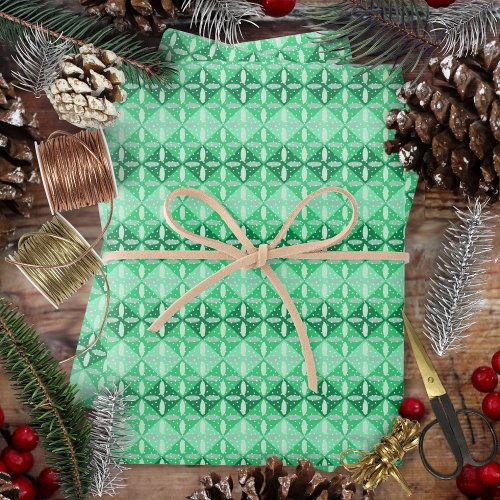 Festive Green Monochrome Geometric and Terrazzo Wrapping Paper Sheets