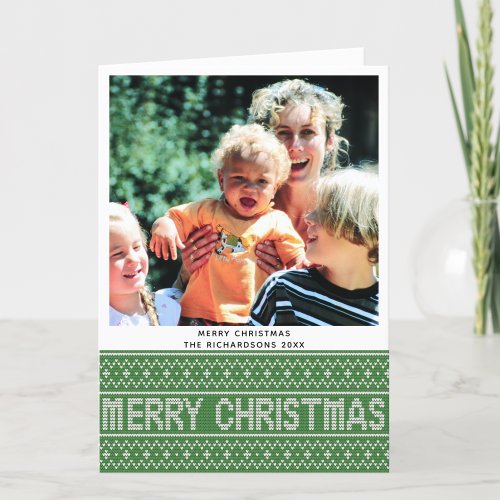 Festive Green Nordic Sweater Christmas Pattern Holiday Card
