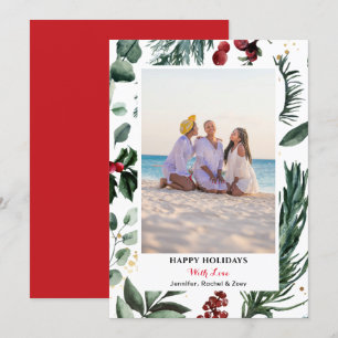 Festive Green Pine Bough Berry Merry Christmas Holiday Card