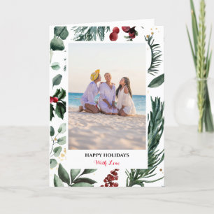 Festive Green Pine Bough Berry Merry Christmas Holiday Card