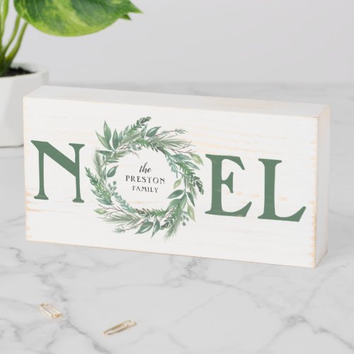 Festive Green Pine Branches Holiday NOEL Wreath Wooden Box Sign