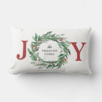 Festive Green Pine Red Berries Holiday JOY Wreath