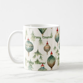 Festive Green Pine Trees & Ornaments Holiday Mug